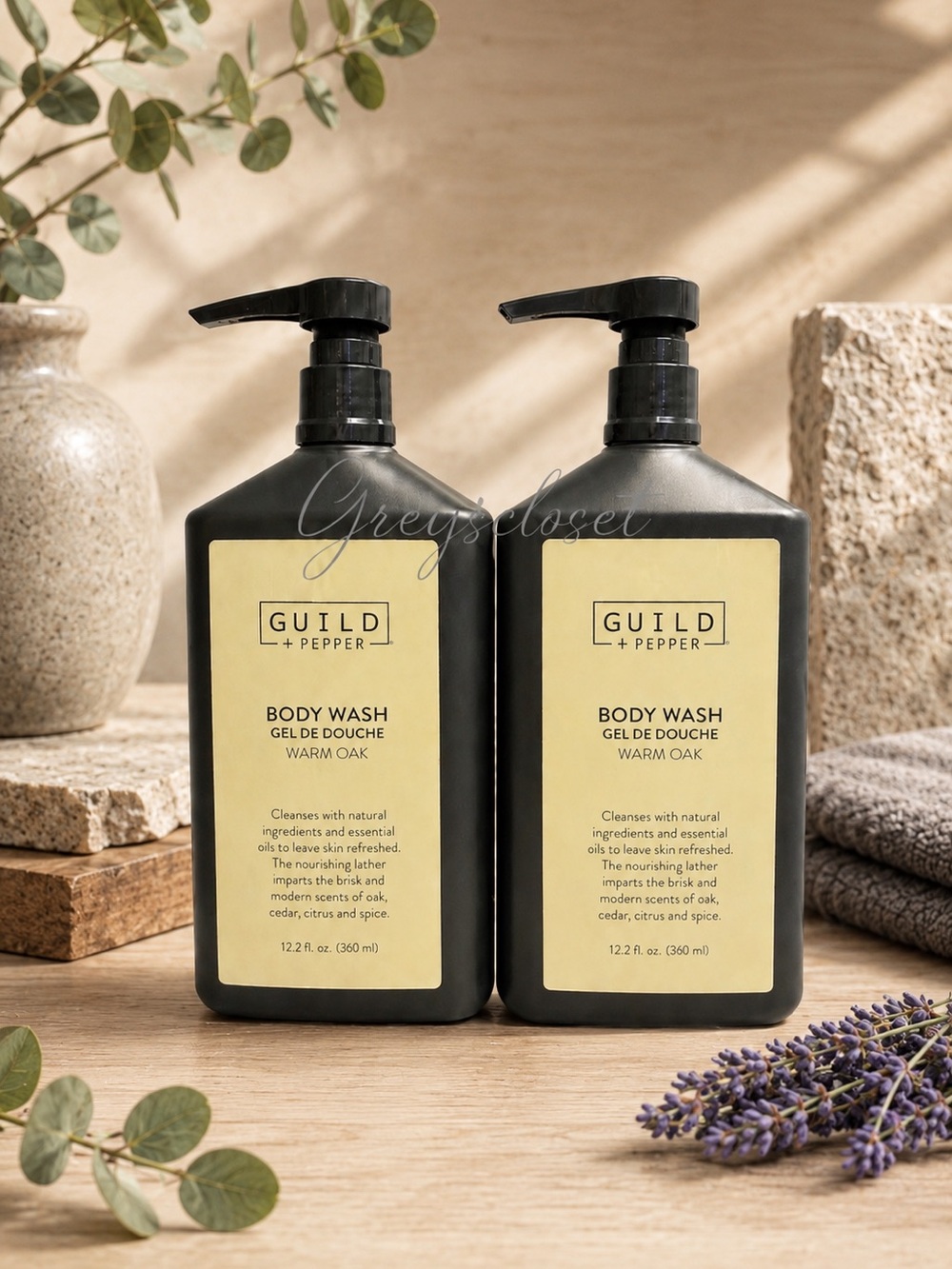 (2 PACK) GUILD+PEPPER SHOWER GEL, WARM OAK SCENT / 12.2 oz
